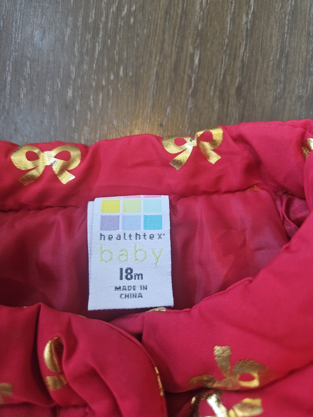 Girls Red Puffer Vest with Gold Bow Print - Picture 3 of 5